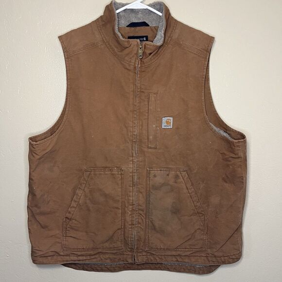 Carhartt Other - Carhartt Mens XL Loose Fit Brown Sherpa Lined Mock Neck Duck Vest 0V4277-M Chore